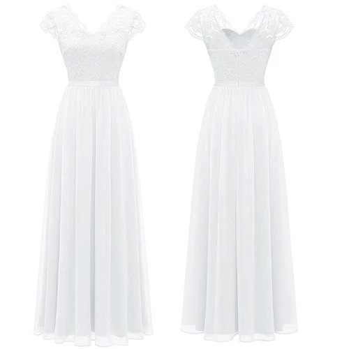 Schickes Damen Spitze Maxi Chiffon Brautjungfer formell Abschlussball Abend Hochzeit Party Kleid - Bild 10 von 34