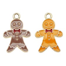 12PCS/Pack Enamel Mixed Brown Yellow Gingerbread Man Charms Pendant DIY Findings
