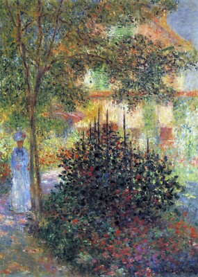 Camille in the garden of the house in Argenteuil by Monet Giclee Repro on Canvas