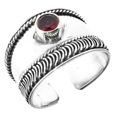 Bague en argent sterling 925 Bali fait main grenat rouge étincelant orteil sterling