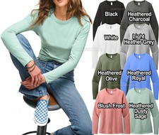 Women's Blended Long Sleeve Heathered Tee Soft Ringspun Cotton/Poly T-Shirt NEW 