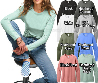Women's Blended Long Sleeve Heathered Tee Soft Ringspun Cotton/Poly T-Shirt NEW!