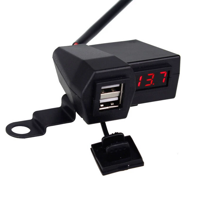 Premium Motorcycle Dual USB Charger Socket LED Voltmeter Handlebar Installation Foto 3 de 4