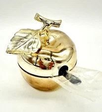 Apple Salt Cellar Silverplate with Spoon with Plastic Washable Insert VTG 