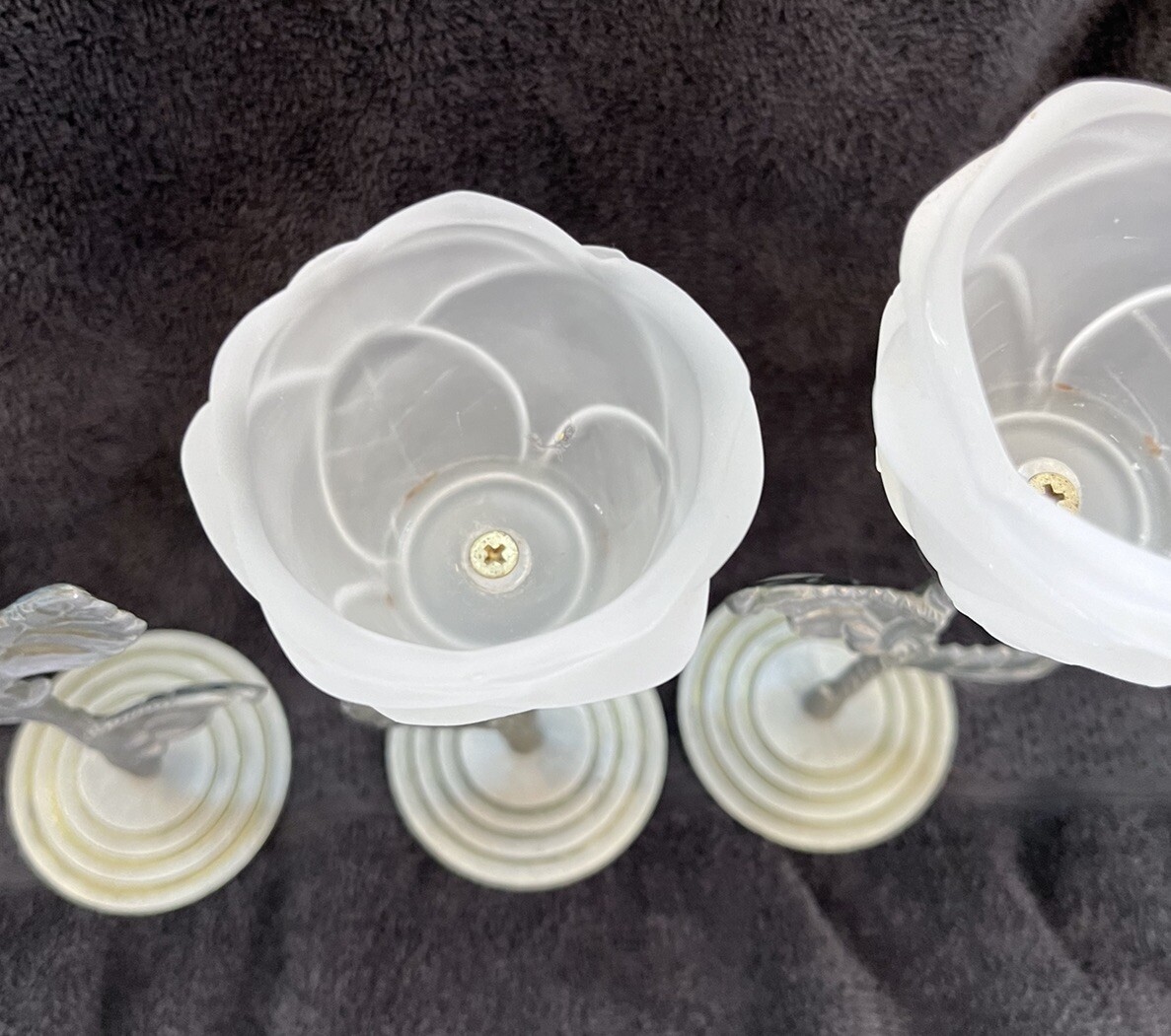 Vtg Frosted Glass Rose Flower Pewter Metal Base Votive Vtg Frosted Glass Rose Flower Pewter Metal Base Votive