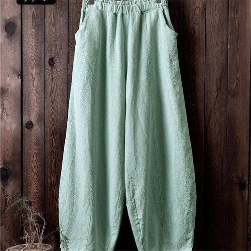 Damas Pantalones Informales Mujer Pantalones Algodón Lino Holgados Reino Unido Verano Harén Talla Grande - Imagen 2 de 15