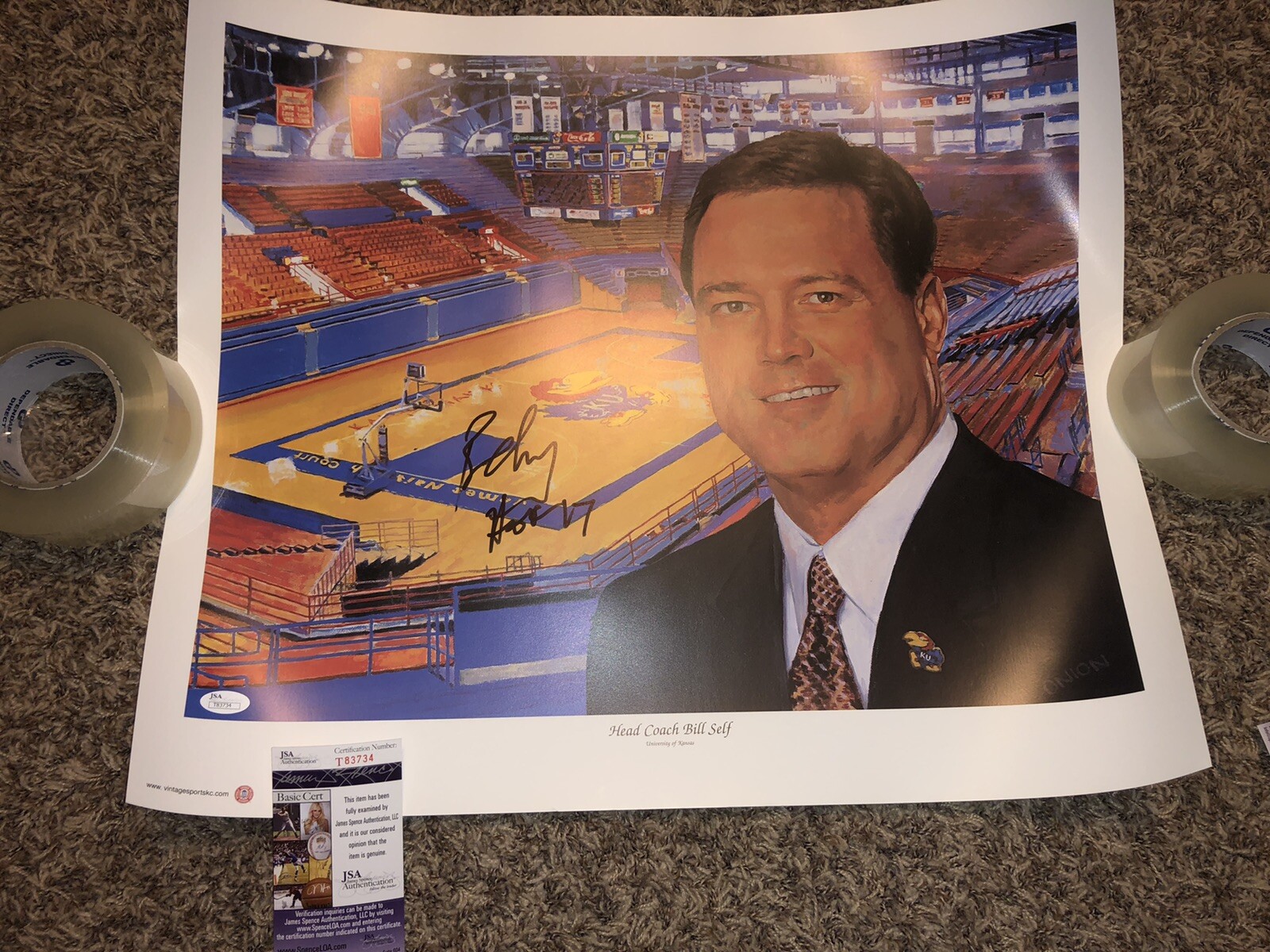 Bill Self Autographed Signed Kansas Jayhawks BASKETBALL LITHO KU RARE JSA HALL OF FAME 3 