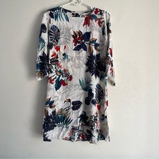 Mango tropical floral pattern bell sleeve shift shirt dress