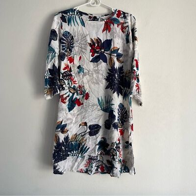 mango floral shirt dress Mango tropical floral pattern bell sleeve shift shirt dress