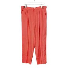 Vintage Linen-Look Adjustable Waist Pleated Costal Leisure Pants - Coral - 14