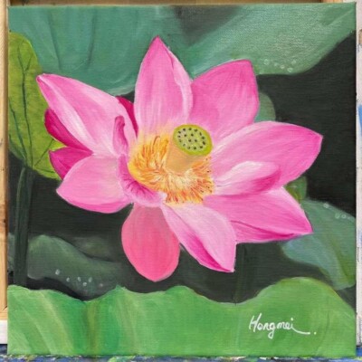 Blooming Light Pink Flower Plant Canvas Painting! by my mom :)