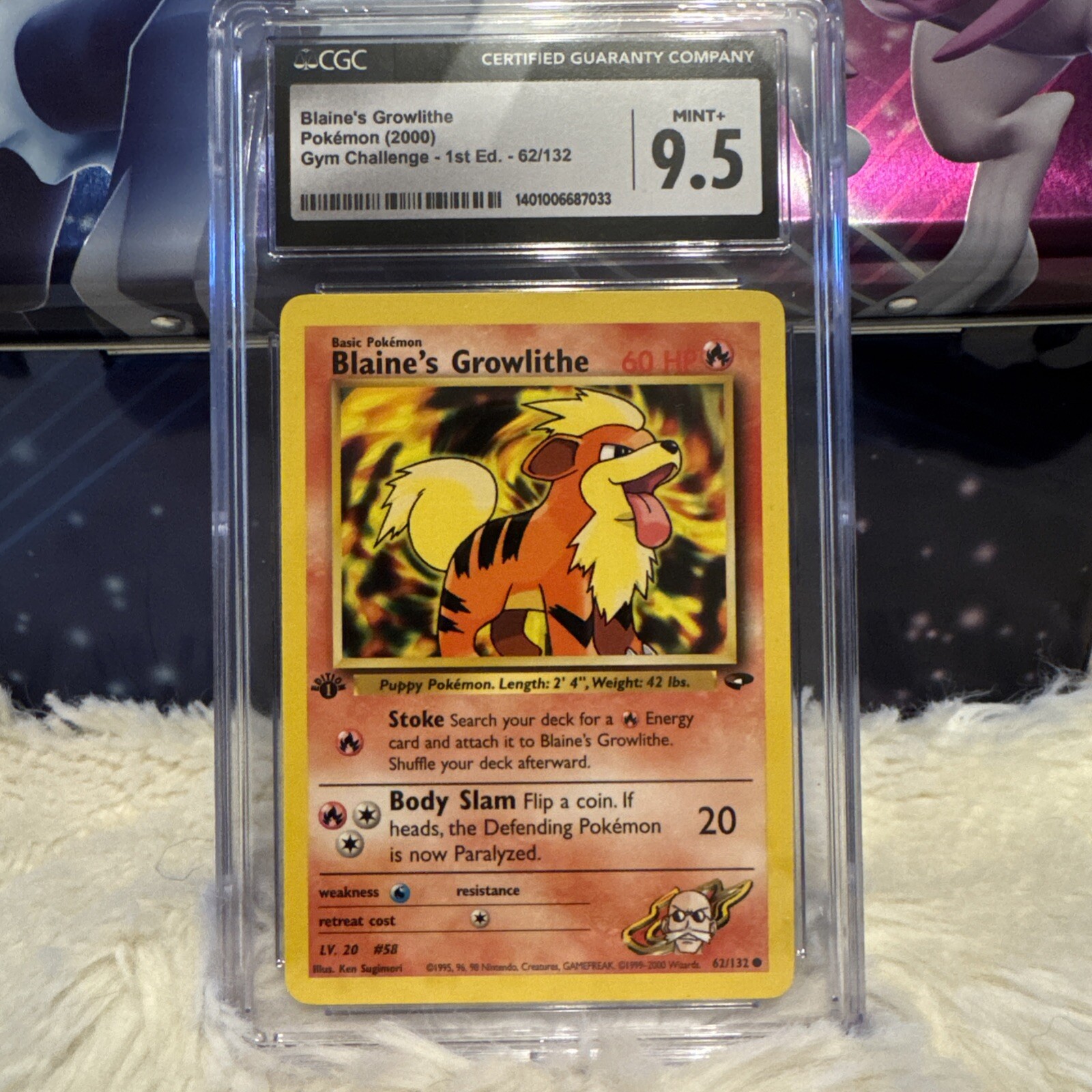 Pokémon Blaine's Growlithe Gym Challenge 62/132 Regular 1st Edition CGC 10