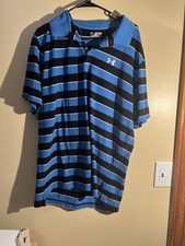 Men  s Under Armour Blue Stripe Short Sleeve Polo Shirt Size 2XL