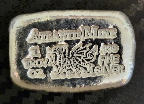 Atlantis Mint Dragon 1 oz .999 Fine Silver Hand Poured Bar