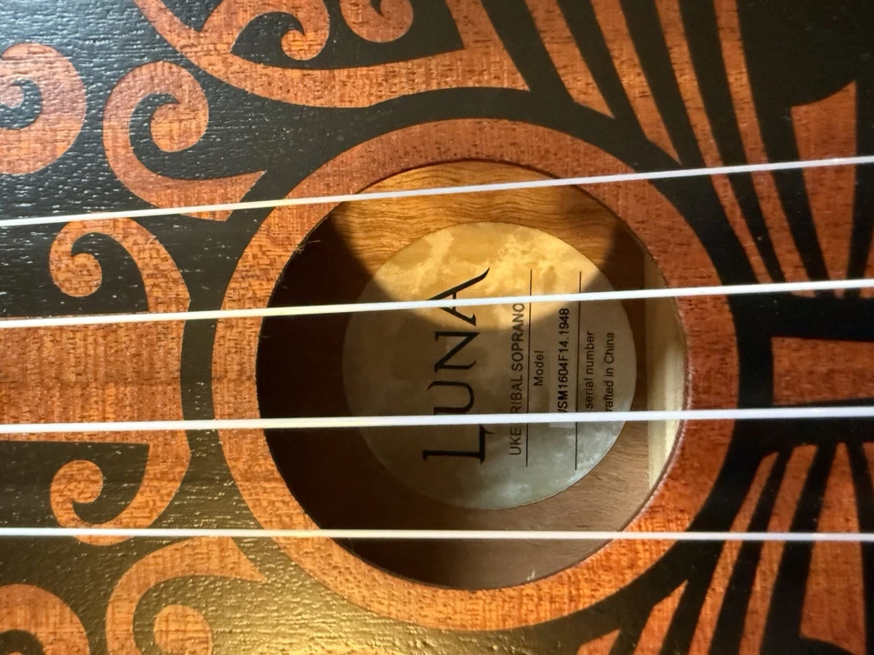 Luna Guitars Tattoo Mahogany Soprano Ukulele w/ Case Clip Tuner Instruction DVD - Image 3 of 4