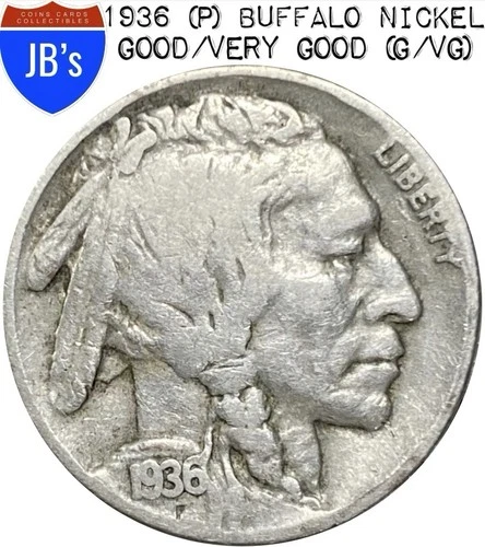 1936 (P) Buffalo Nickel 5c - Good/Very Good (G/VG)
