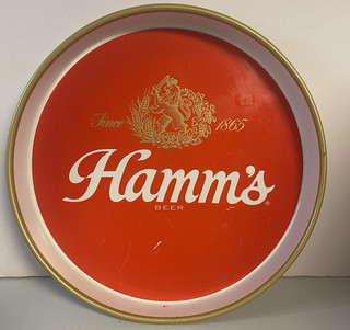 1970s Hamms Beer Serving Tray 12" Metal Red W/ Gold Rim & Emblem