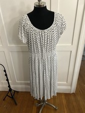 PLUS Size 24 MIDI DRESS BLACK WHITE POLKA DOT Smocked Waist Full Skirt