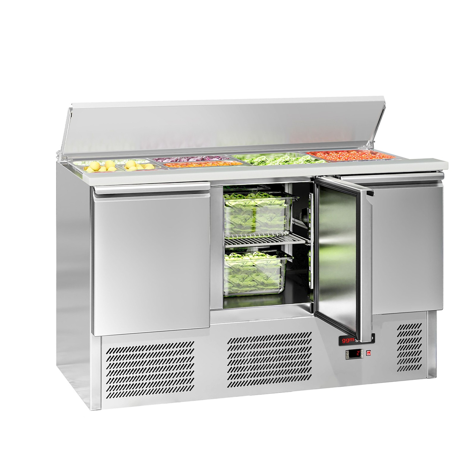 GGM Gastro Saladette ECO - 1368mm - 3 Türen - mit Einlass für 4x GN 1/1 &