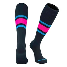 MK Socks Striped OTC Baseball, Football Socks (B) Black, Neon Blue, Hot Pink