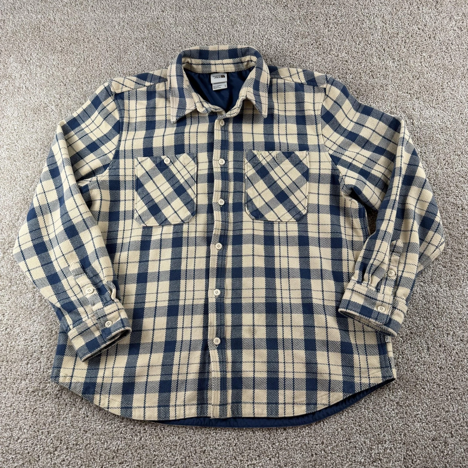 The North Face Shirt Jacket Mens XL Blue Plaid Flannel Quilted Lined Warm