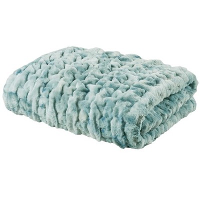 Madison Park Faux Fur Throw, Ruched Texture, Fuzzy Warm, Plush Mink-Like, Soft