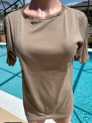 Earth Music & Ecology Brown Ribbed Stretch top womens Short Sleeve T M