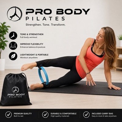 Pro Body Pilates Ring Circle Exercise Fitness Resistance Ring w/ Carry Bag