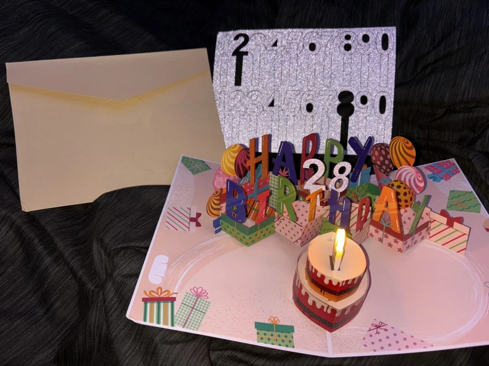 Tarjeta emergente de cumpleaños musical 3D, vela de luz soplable con música de feliz cumpleaños Foto 3 de 4
