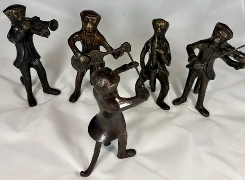 Vintage Cast Brass Monkey Band 5 Statues Big Band Set Jazz M Vintage vintage concert t-shirt, vintage, single stitch, B+ condition