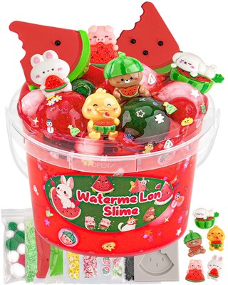 Wassermelone rot Schleim Kit, klar Eimer mit Ton, 10 Packungen mit Add-Ins,