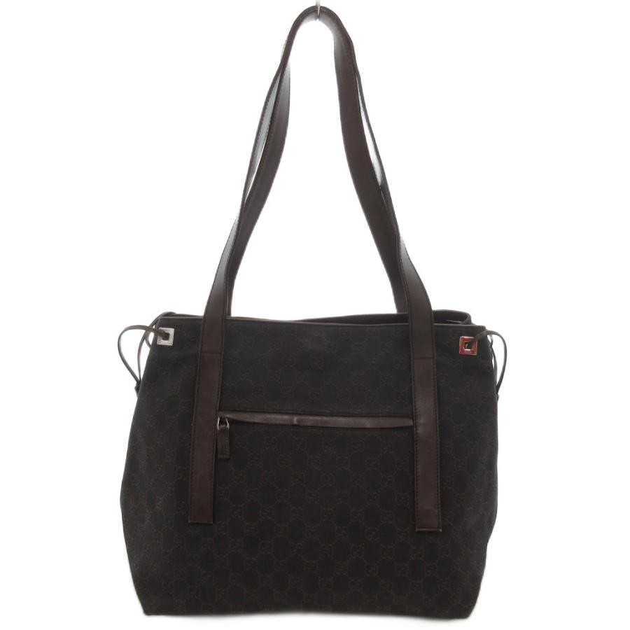GUCCI Tote Bag GG Canvas with Leather Trim W13 x H12in Dark Brown Women's Auth