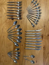 Lyon Stainless Flatware 45 Piece International Cortez  Aztec Design Vintage