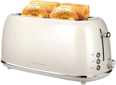 Roter Mond 4 Slice Toaster Retro Stainless Steel Toaster with Bagel, Cancel,