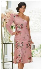 24W Midnight Velvet Pink Floral Formal Wedding Party Aviana One-Shoulder Dress