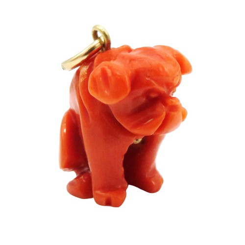 Charm Bulldog Seduto Vintage Epoca Art Decò Oro 14K e Corallo Intagliato - Foto 4 di 10