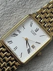 Citizen Tank Mens Gold Plated Dress Watch White Roman Numeral Dial Vintage