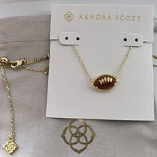 🏈✨Kendra Scott Football Gold Orange Goldstone Short Pendant Necklace New ✨🏈
