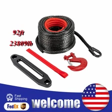23809lbs Synthetic Winch Rope w/Rope Guide+Hook Electric Traction Rope SUV ATV