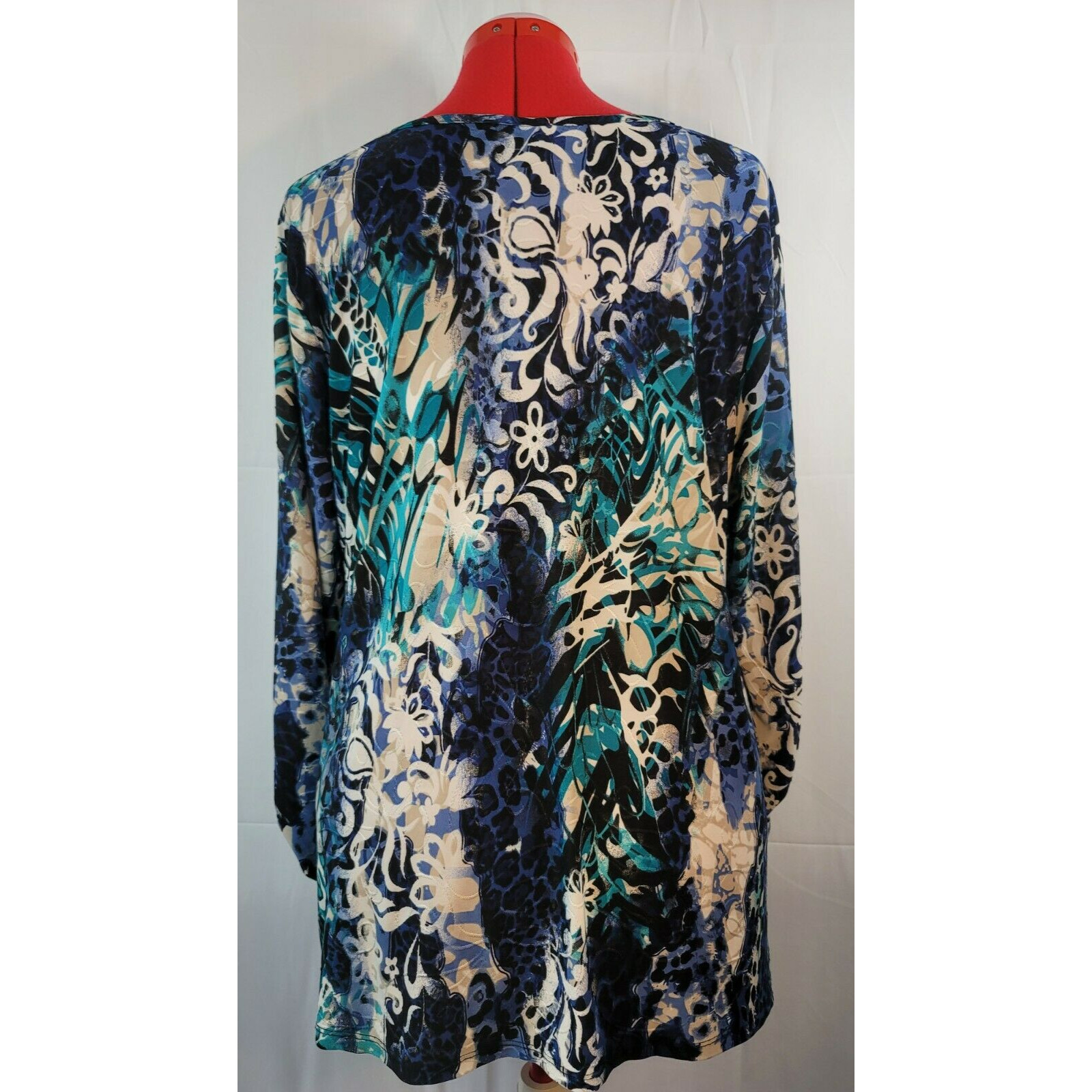 CATO Blue Multi Pattern Pullover Tie Knot long Tu… - image 7