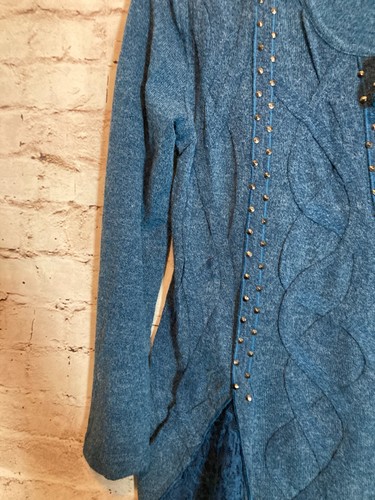 Pretty Angel Top Womens Small Blue Linen Textured Studded Artsy Asymmetric Hem - Picture 6 of 15