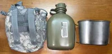 US Military 3 Pc Set 1QT OD NBC Canteen w MOLLE ACU Pouch Cover & Stainless Cup