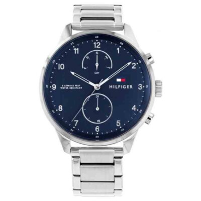 Tommy Hilfiger Herrenuhr 1791575 Quarz Edelstahl mit blauem