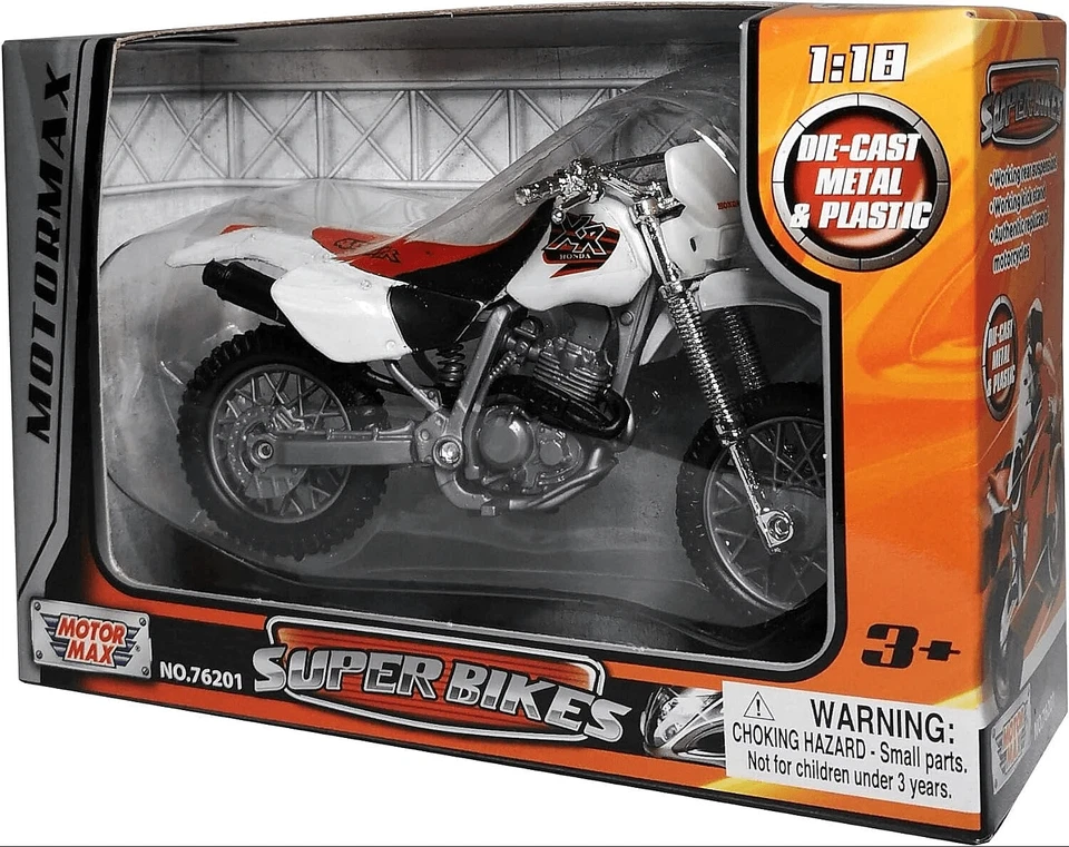 Modelo de moto Honda XR400R blanco/rojo, escala Motormax 1:18 Foto 4 de 4