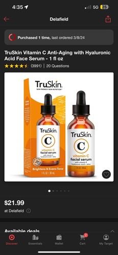 TruSkin Vitamin C Facial Serum Anti Aging Face Vitamin E + Hyaluronic Acid 30ml