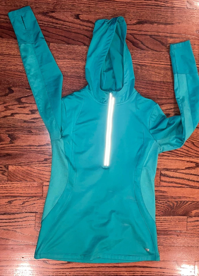 Sudadera con capucha mediana con cremallera Qwick manga larga rendimiento verde capa 8 para mujer Foto 3 de 4