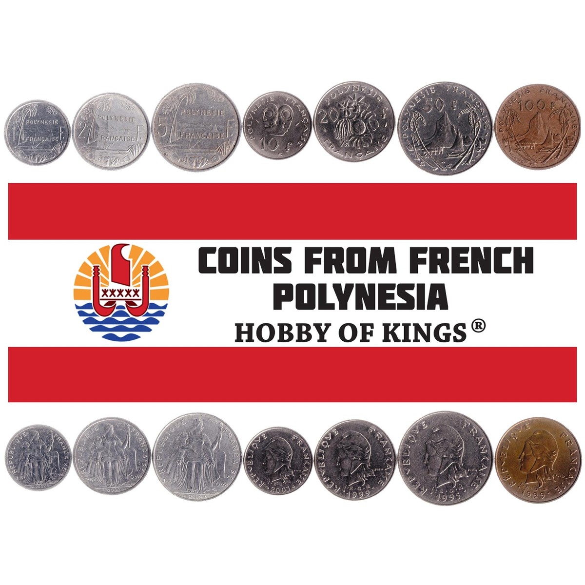 フランス領ポリネシア French Polynesia フラン バラ売り可 French Polynesian 7 Coin Set 1 2 5 10 20 50 100 Francs