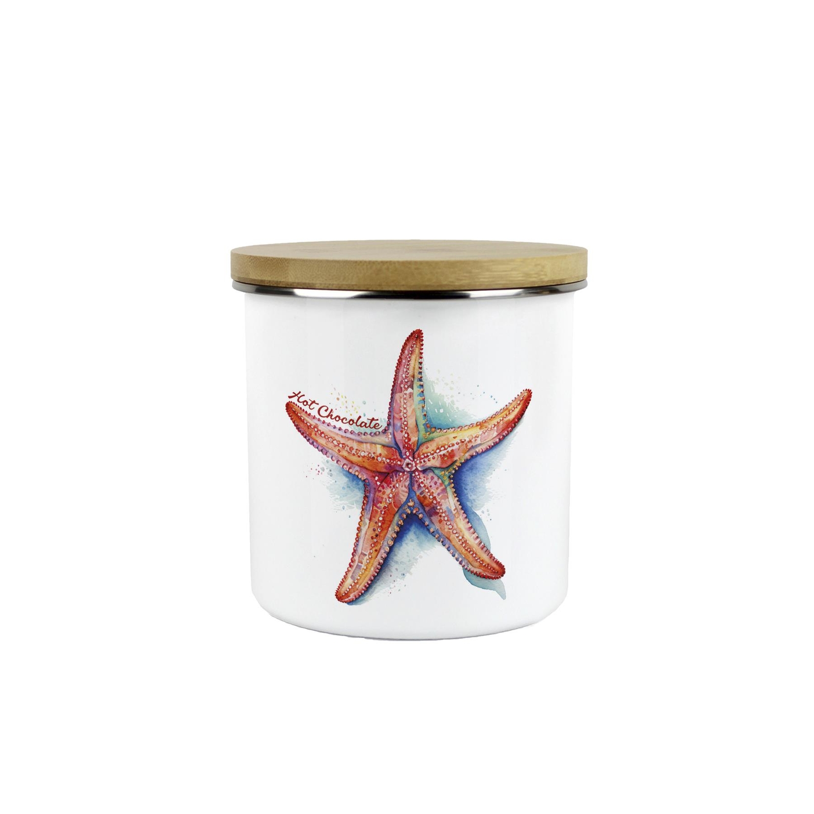 Vibrant Starfish Hot Chocolate Canister - Medium Kitchen Enamel Storage Jar Gift
