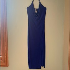 Windsor Chic Luxe Cowl Neck Slit Midi Dress in Royal Blue. Size small.
