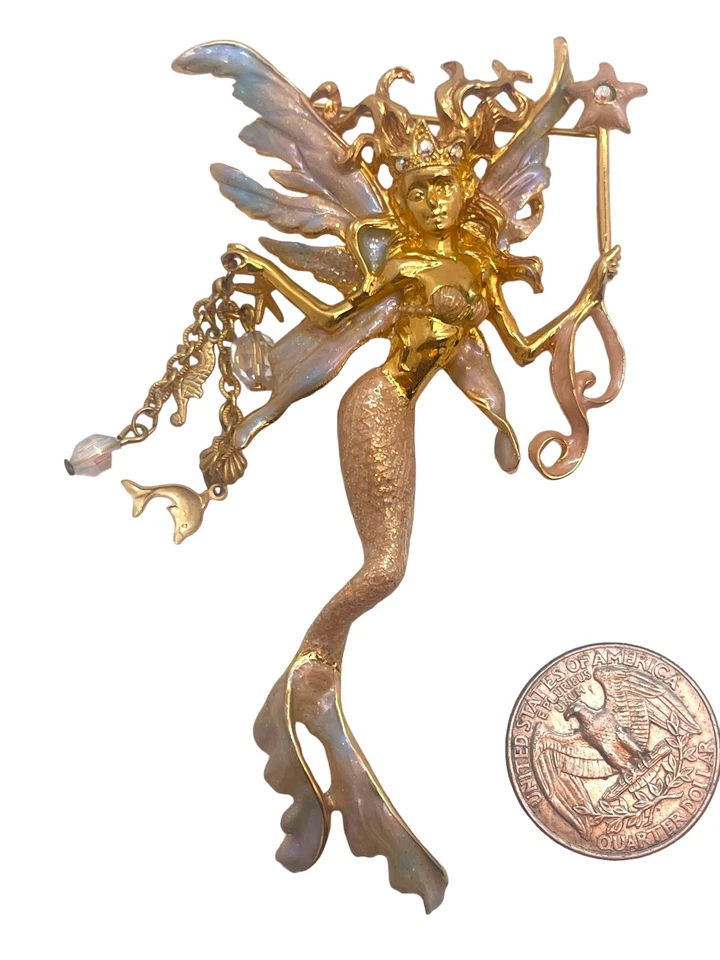 Broche Sirena Grande Kirks Folly Estrás y Esmalte Metálico "Hada del Mar"